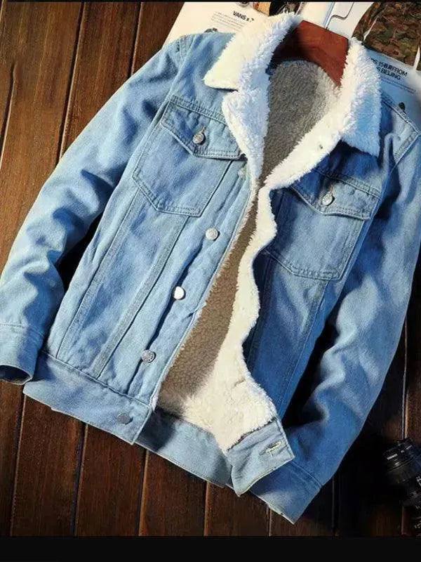 Stilla | Sherpa Knap Fleece Mænds Vinter Denim Jakke