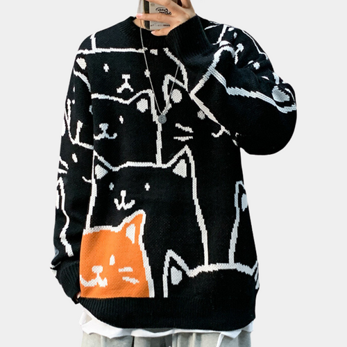 Stilla | Trendigt Kat Print Pullover til Mænd
