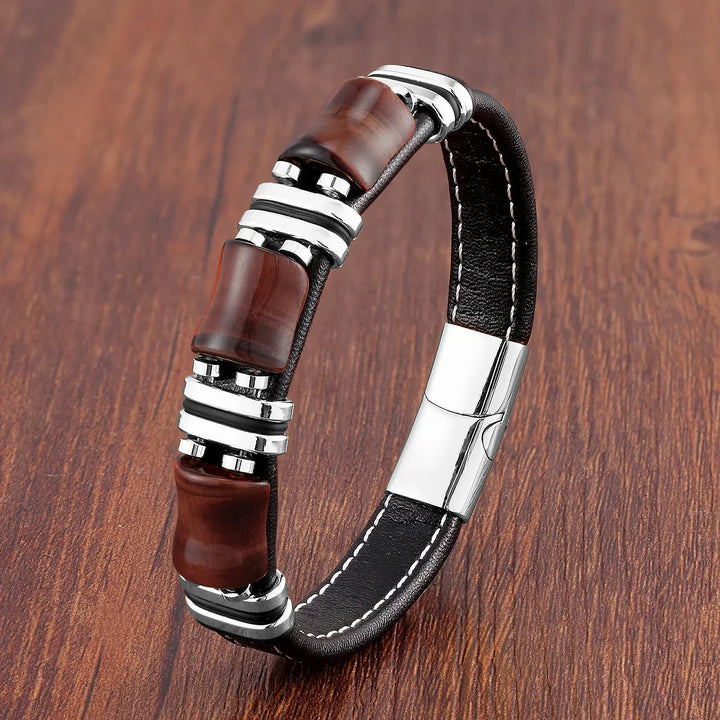 Skovae | Tigerøje Natursten Læderarmbånd