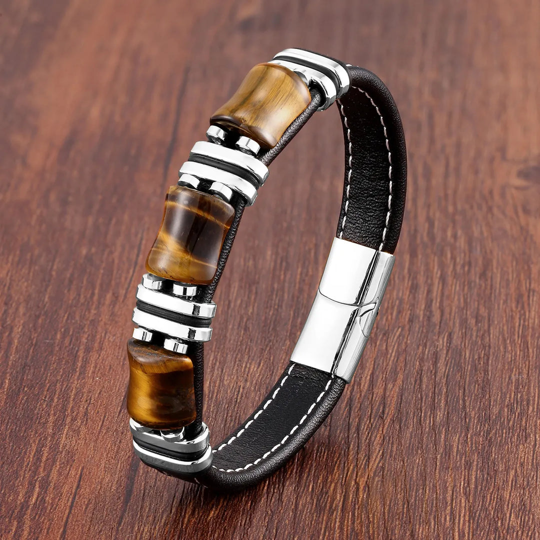 Skovae | Tigerøje Natursten Læderarmbånd