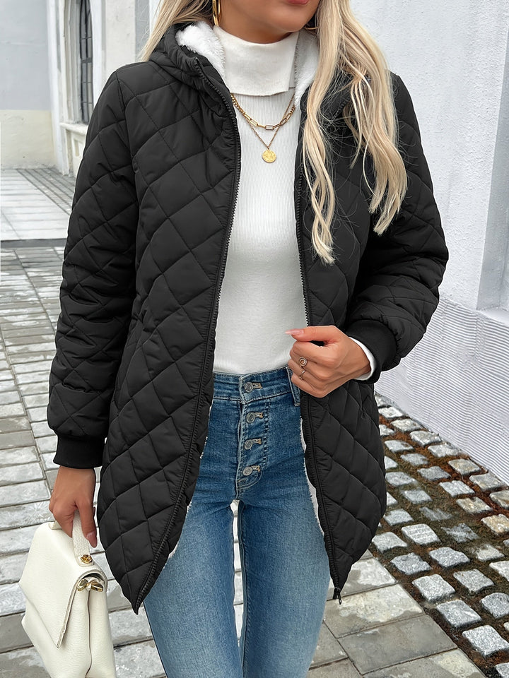 Stilla | Polstret Puffy-Jakke med Lynlås og Kunstpelsfor