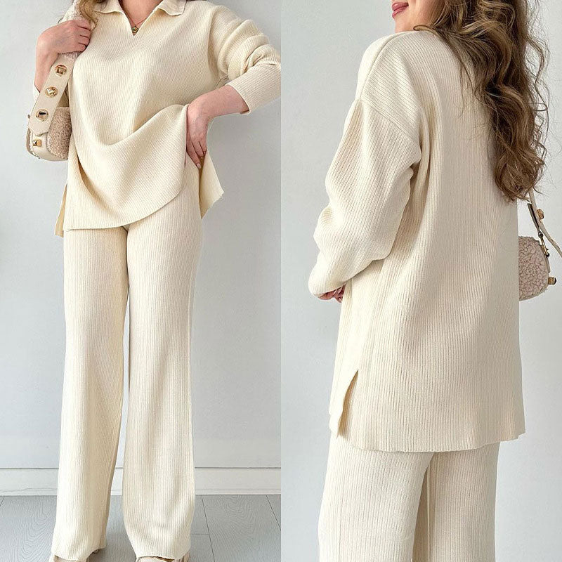 Stilla | To-delt Loungewear-sæt Med V-udskæring Og Sideslids