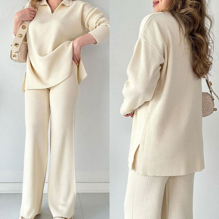 Stilla | To-delt Loungewear-sæt Med V-udskæring Og Sideslids