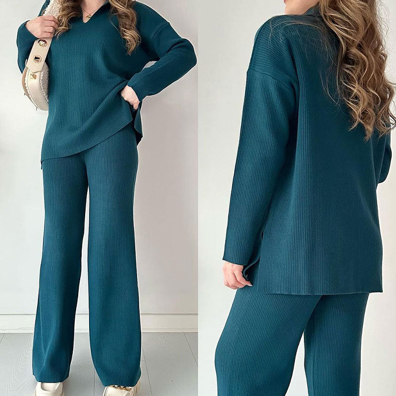 Stilla | To-delt Loungewear-sæt Med V-udskæring Og Sideslids