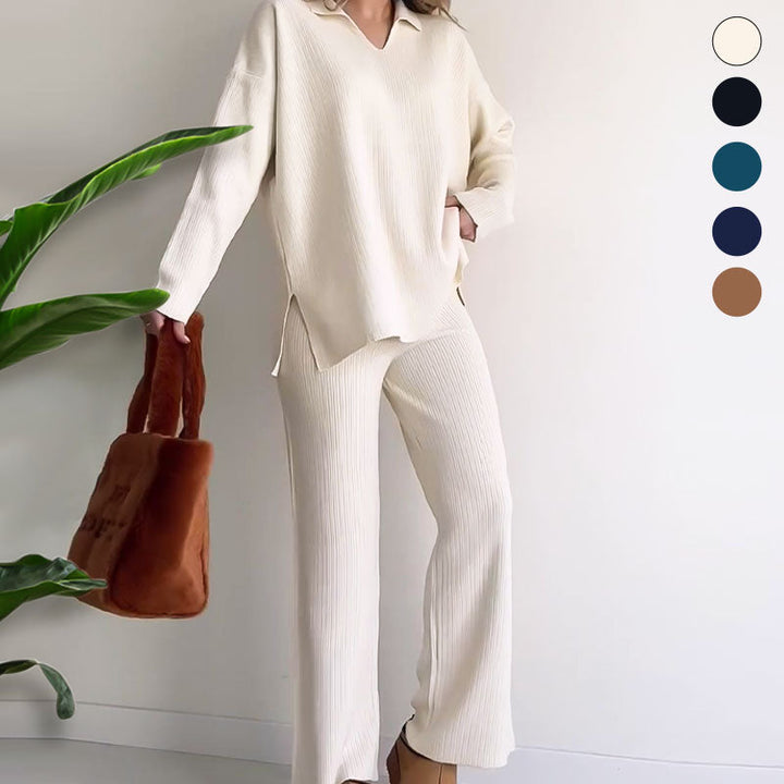 Stilla | To-delt Loungewear-sæt Med V-udskæring Og Sideslids
