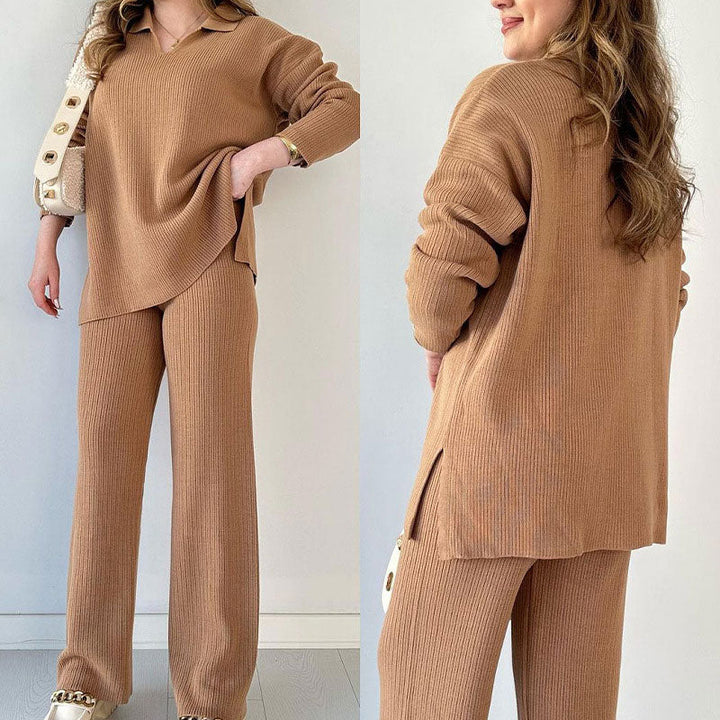 Stilla | To-delt Loungewear-sæt Med V-udskæring Og Sideslids