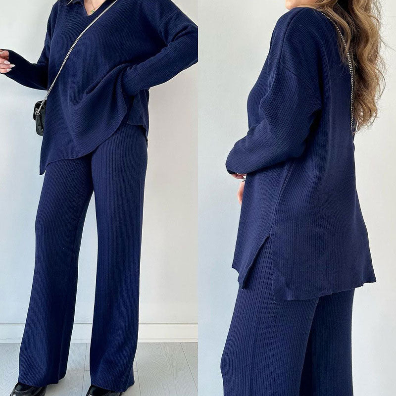 Stilla | To-delt Loungewear-sæt Med V-udskæring Og Sideslids