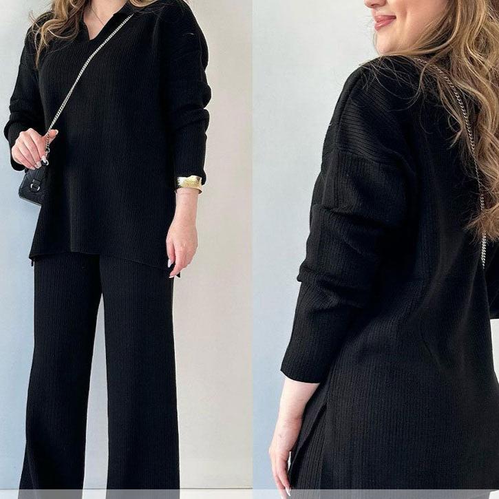 Stilla | To-delt Loungewear-sæt Med V-udskæring Og Sideslids