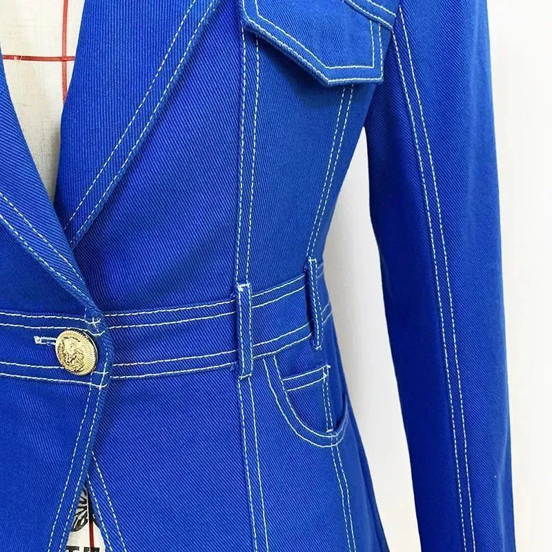 Stilla | Polstret Denim-Blazer til Damer - Lækkert - Enkelfarvet