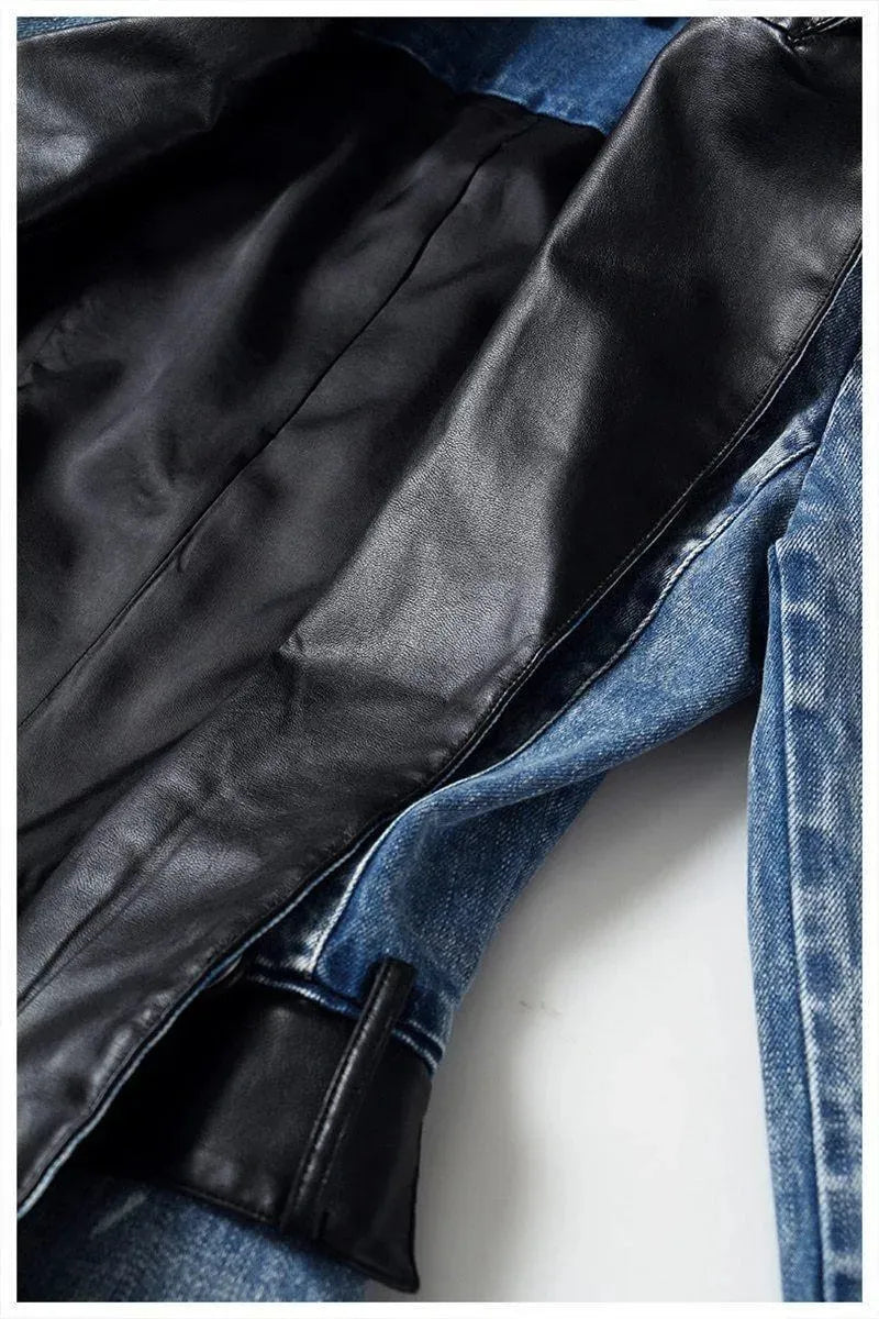 Stilla | Streetwear Læderkrave Denim Blazer Kvinder - Casual - Ensfarvet