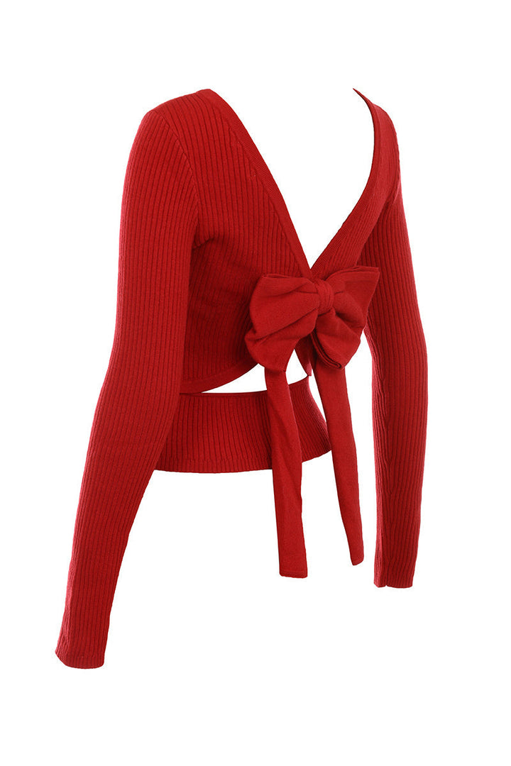 Stilla | Scarlet Rød Cashmere Mix Trøje Med Sløjfe