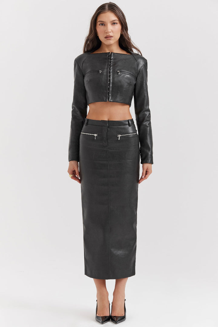 Stilla | Cropped Top Vegansk Læder Med Maxi Nederdel