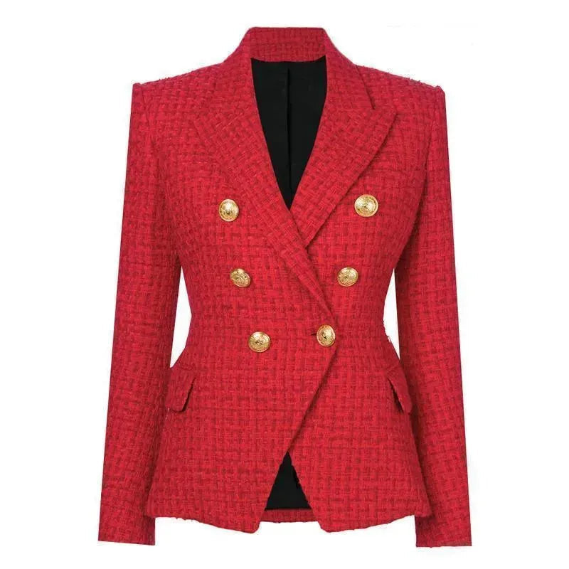 Stilla | Den pragmatiske røde tweed-blazer til kvinder - Lærlig - Ensfarvet