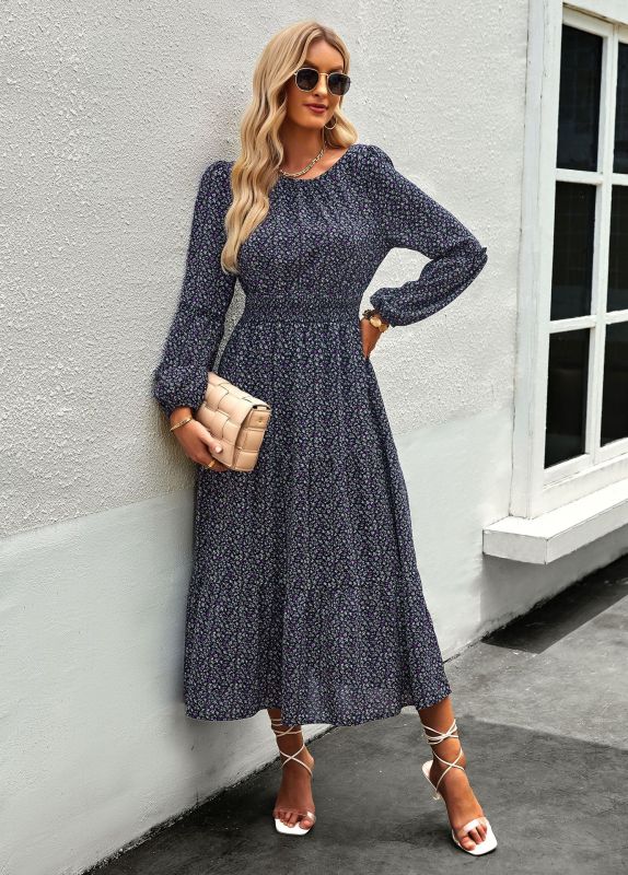 Stilla | Hals Langærmet Boho Print Kjole