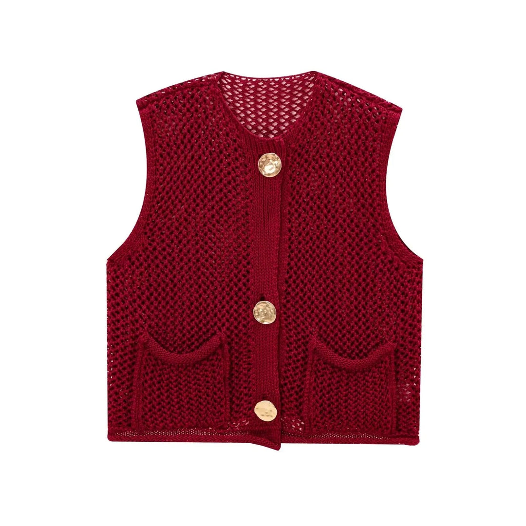 Stilla | Hæklet Strikketrøje Vest Med Patch Knapper