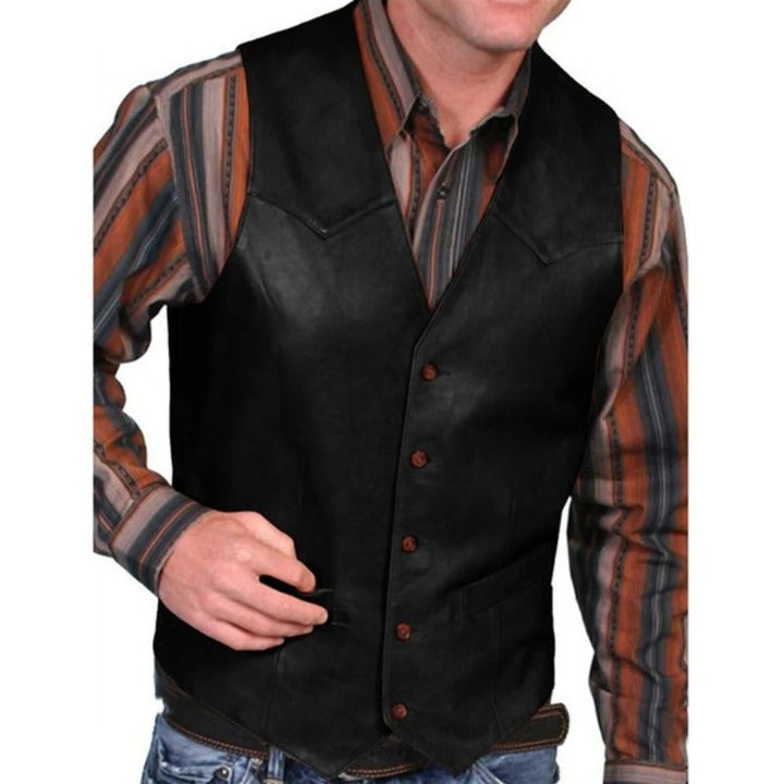 Skovae | Gilet Klassisk Western Læderlook Vintage Vest til mænd