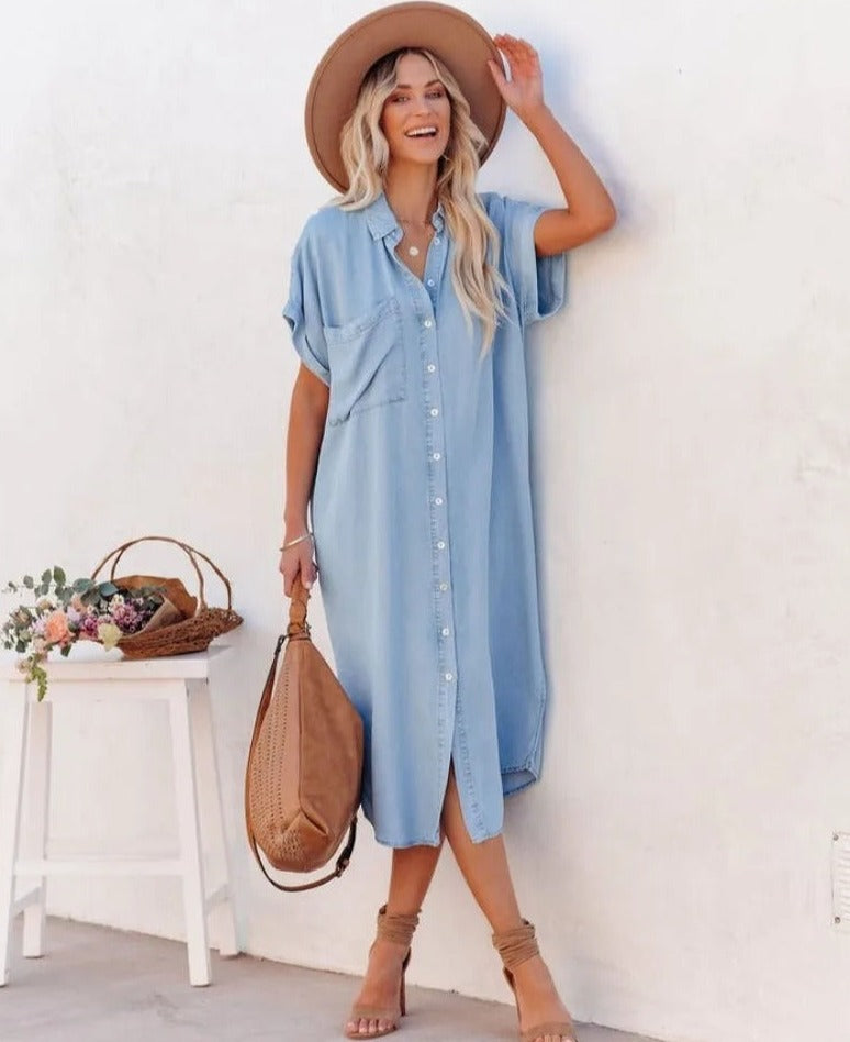 Stilla | Kortærmet Skjortekjole Denim