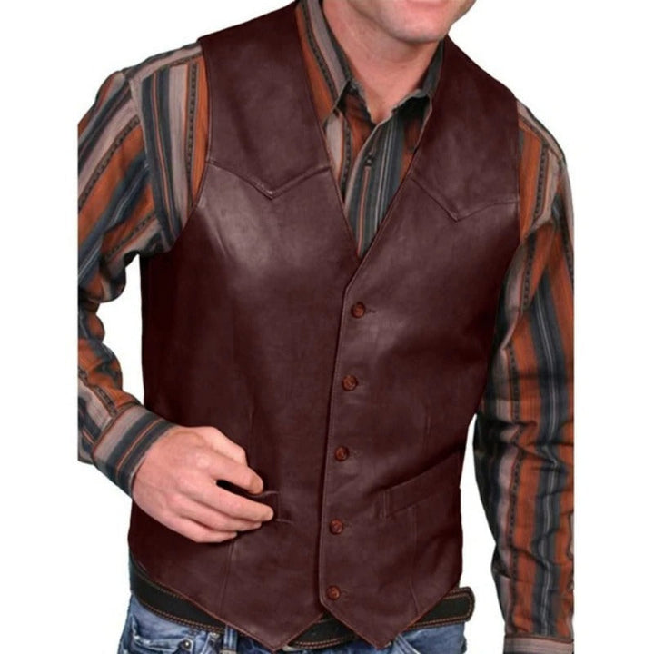 Skovae | Gilet Klassisk Western Læderlook Vintage Vest til mænd
