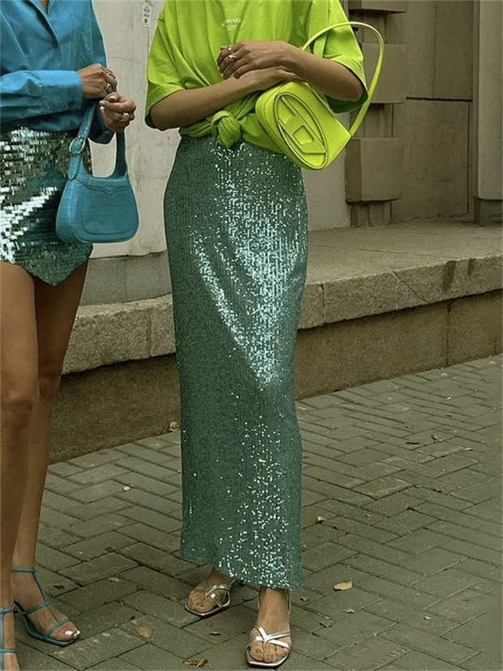 Stilla | Nederdel Lang Høj Talje Nederdel Med Glitter Og Pailletter Til Kvinder