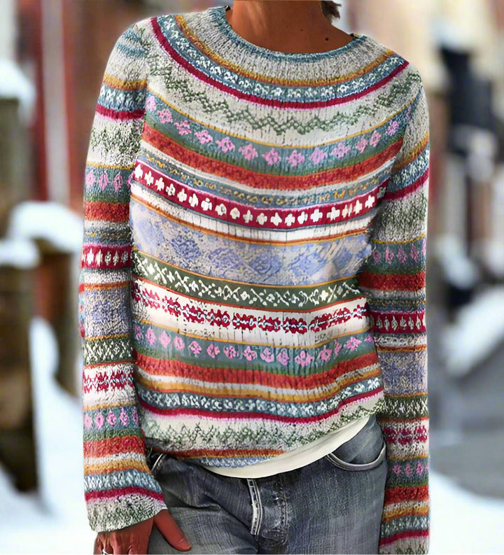 Stilla | Jacquard Pullover Geometrisk Rundhalset Pullover