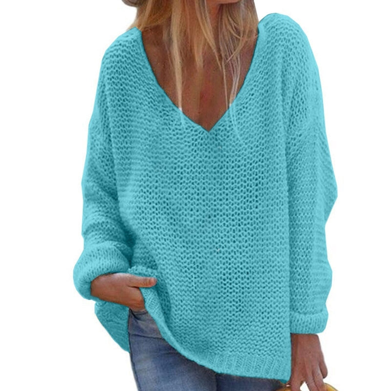 Stilla | Strikpullover Oversized Løs Pasform Blød V-Udskæring Langærmet Varm Komfort