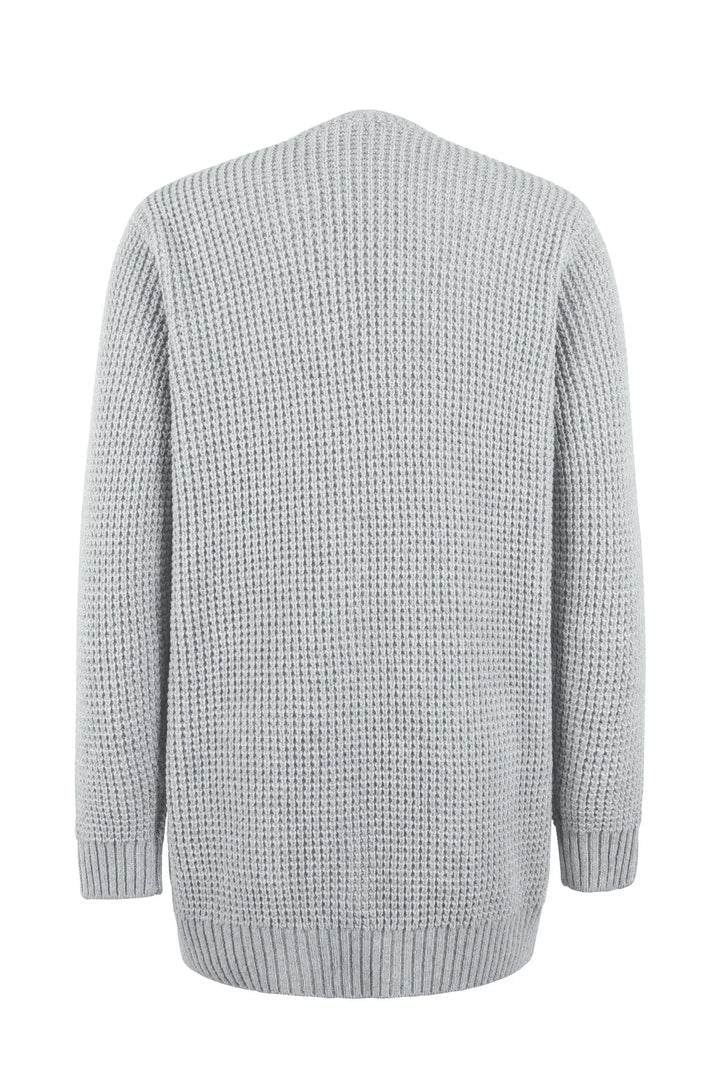 Stilla | Cardigan Lang Åben Front Strikket Struktur Bløde Ribkanter med Lommer