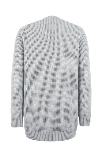 Stilla | Cardigan Lang Åben Front Strikket Struktur Bløde Ribkanter med Lommer