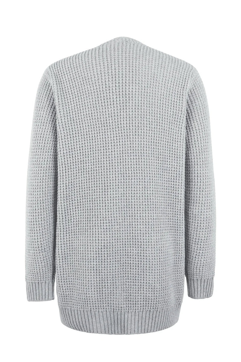 Stilla | Cardigan Lang Åben Front Strikket Struktur Bløde Ribkanter med Lommer