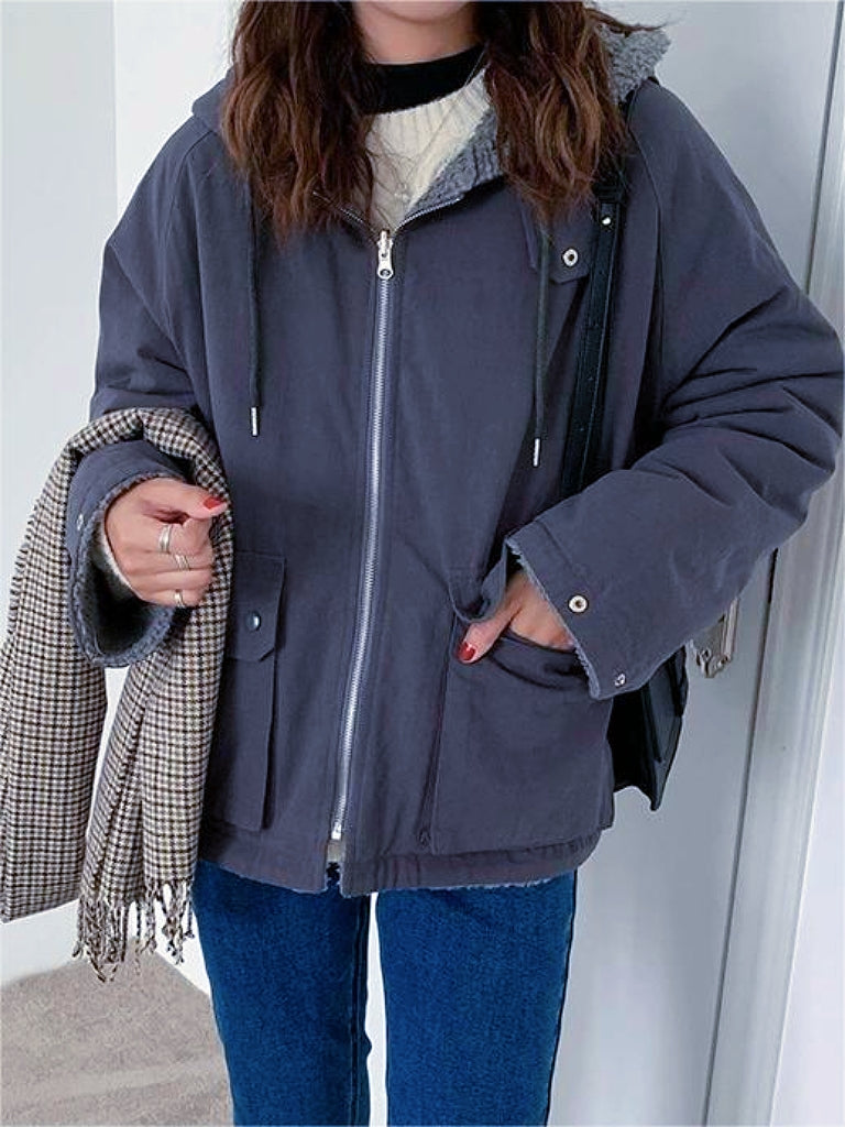Stilla | Varm Oversized Damejakke med Hætte - Fleece Parka