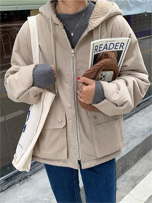 Stilla | Varm Oversized Damejakke med Hætte - Fleece Parka