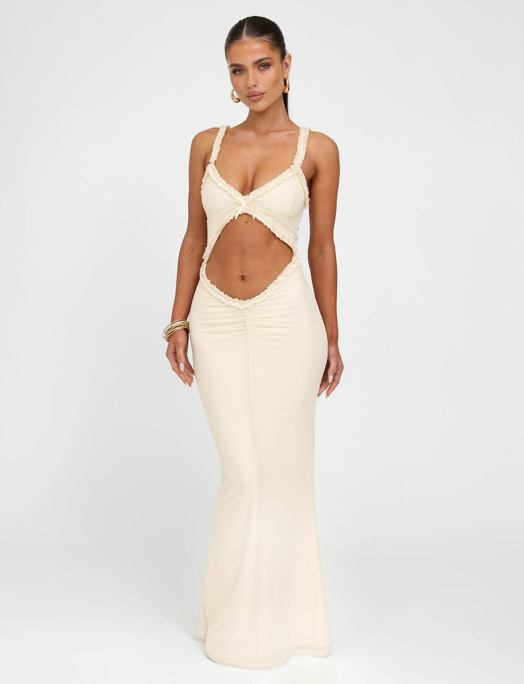 Stilla | Front Cutout Ruffle Detail Maxikjole