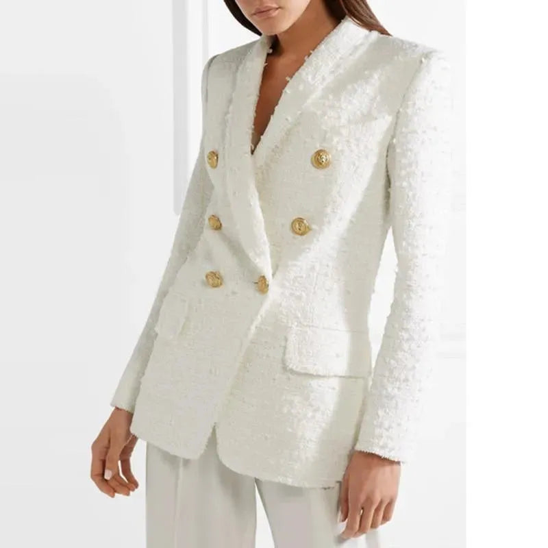 Stilla | Hvid Tweed Blazer Dame - Casual - Enfarvet