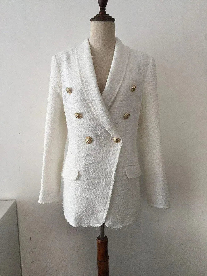 Stilla | Hvid Tweed Blazer Dame - Casual - Enfarvet
