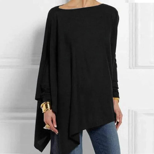 Stilla | Tunika Blød Strik Plus Size Snit Asymmetrisk Kant Lange Ærmer