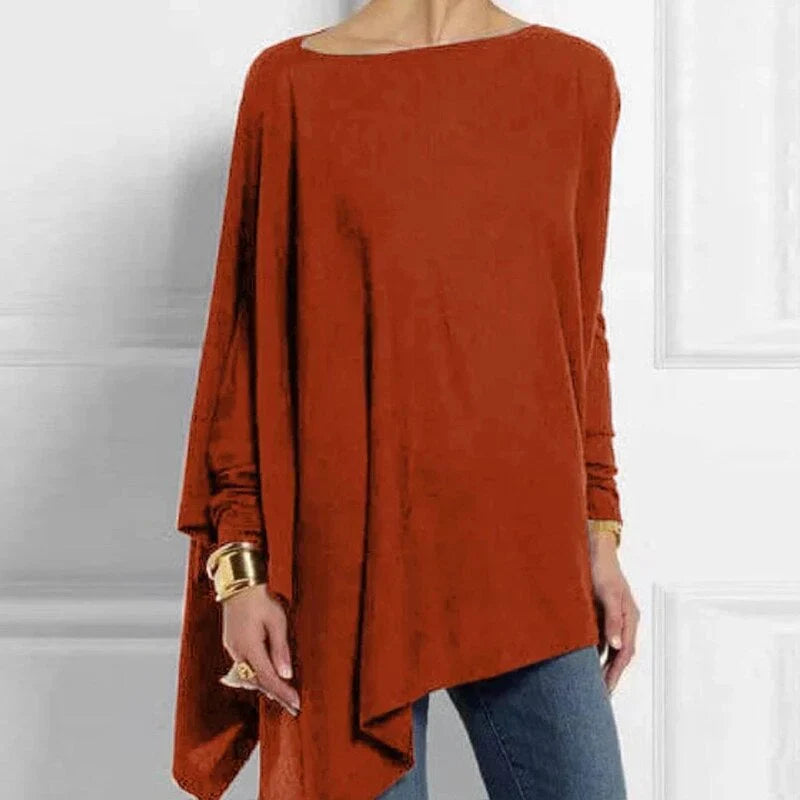Stilla | Tunika Blød Strik Plus Size Snit Asymmetrisk Kant Lange Ærmer