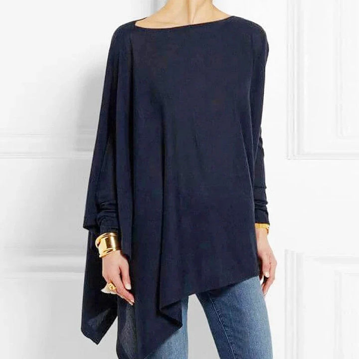 Stilla | Tunika Blød Strik Plus Size Snit Asymmetrisk Kant Lange Ærmer
