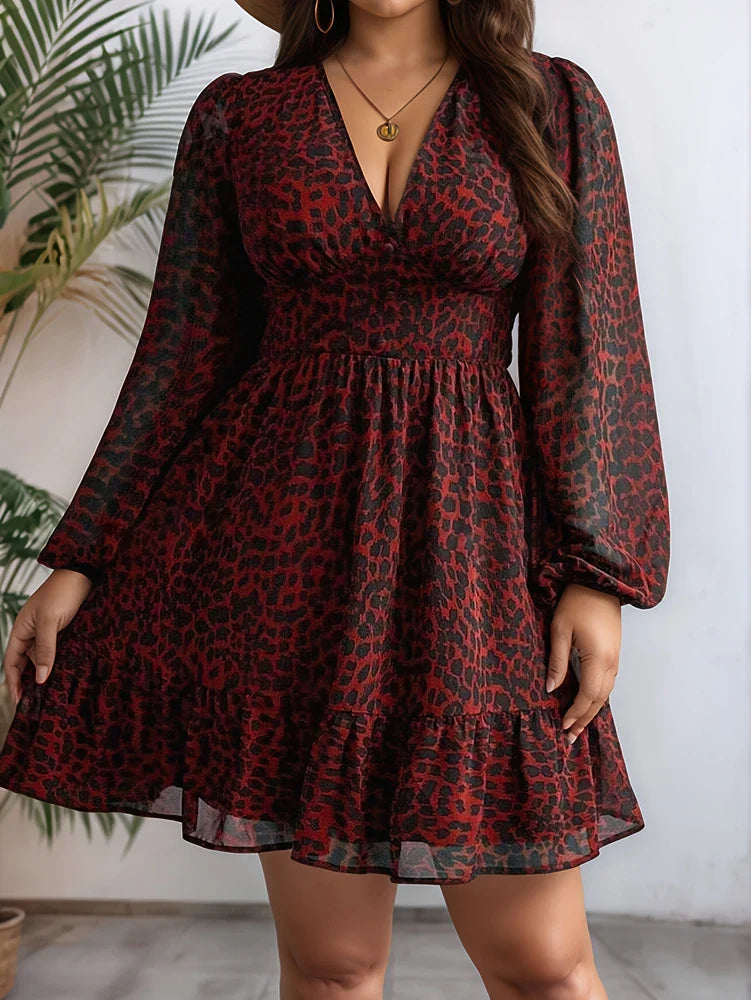 Stilla | Kvinders 2 5xl Mode Designer Chiffon Leopard Korte Kjoler (plus Størrelse)