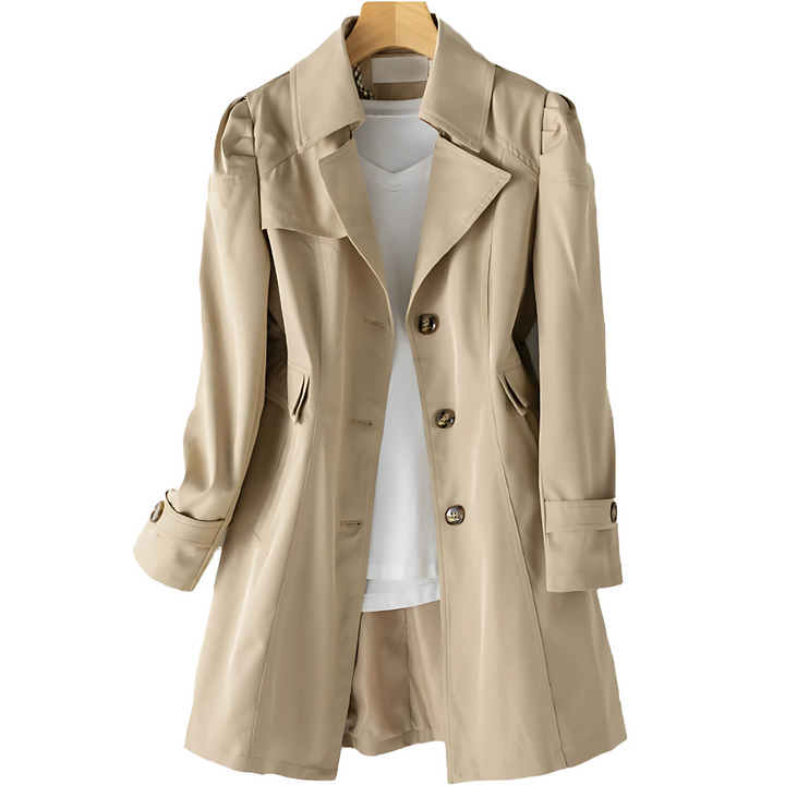 Stilla | Dame Beige Trenchcoat - Vandafvisende Mellemlang