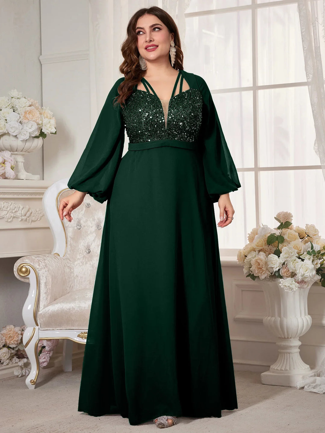 Stilla | Kvinders Chiffon Applikation 2 5xl Mode Designer Lange Kjoler (plus Størrelse)