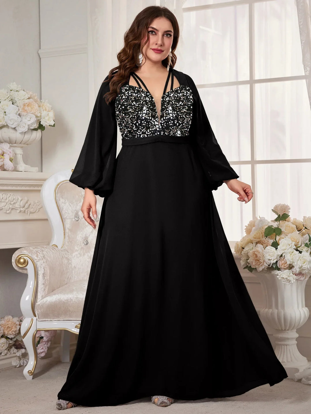 Stilla | Kvinders Chiffon Applikation 2 5xl Mode Designer Lange Kjoler (plus Størrelse)