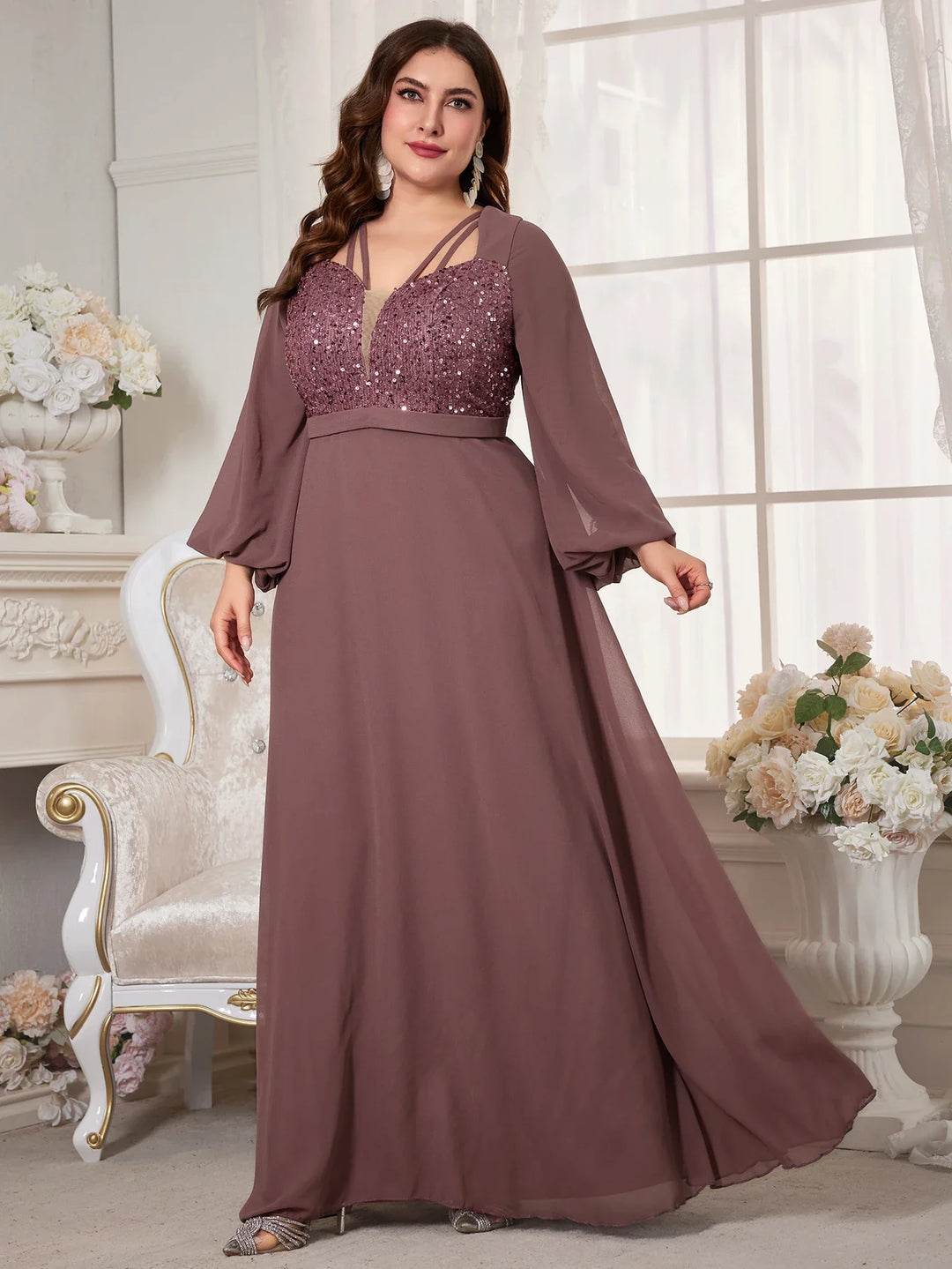 Stilla | Kvinders Chiffon Applikation 2 5xl Mode Designer Lange Kjoler (plus Størrelse)