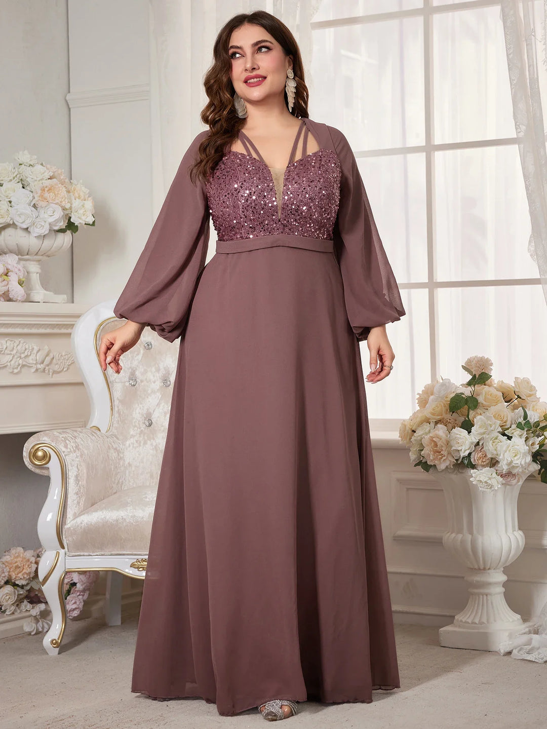 Stilla | Kvinders Chiffon Applikation 2 5xl Mode Designer Lange Kjoler (plus Størrelse)