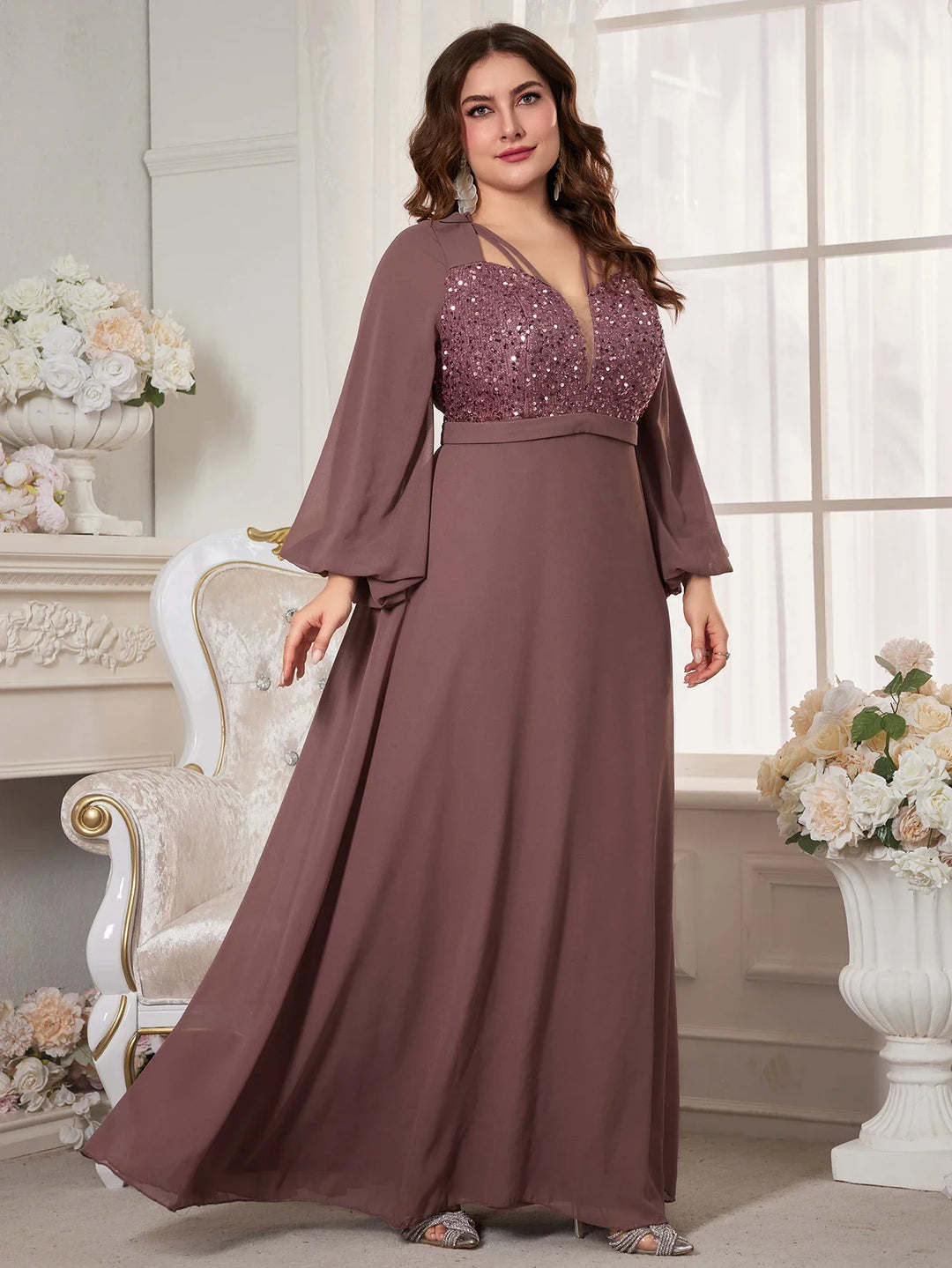Stilla | Kvinders Chiffon Applikation 2 5xl Mode Designer Lange Kjoler (plus Størrelse)