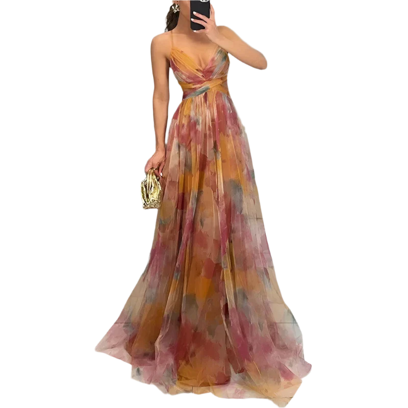 Stilla | Kvindernes Chiffon Korsæt Mode Designer Blomsterkjoler (lang)