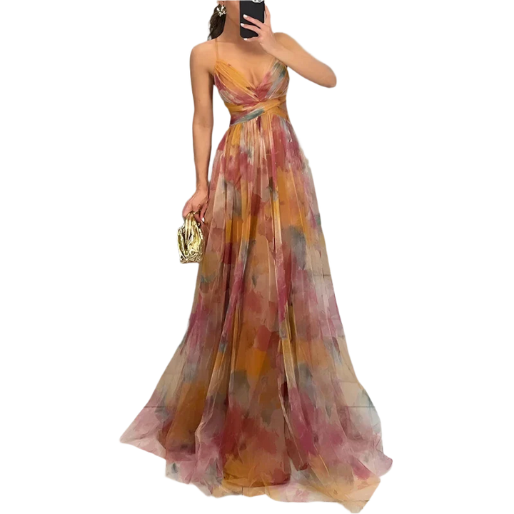 Stilla | Kvindernes Chiffon Korsæt Mode Designer Blomsterkjoler (lang)