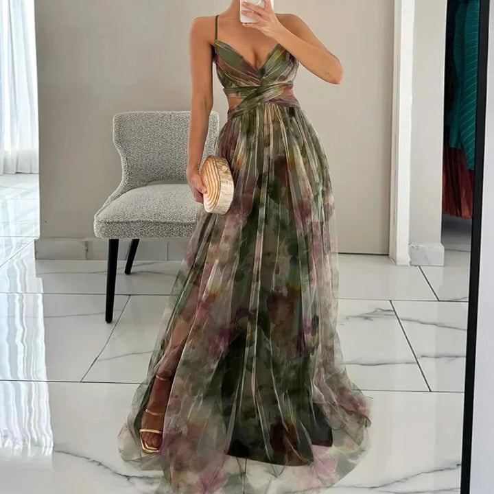 Stilla | Kvindernes Chiffon Korsæt Mode Designer Blomsterkjoler (lang)