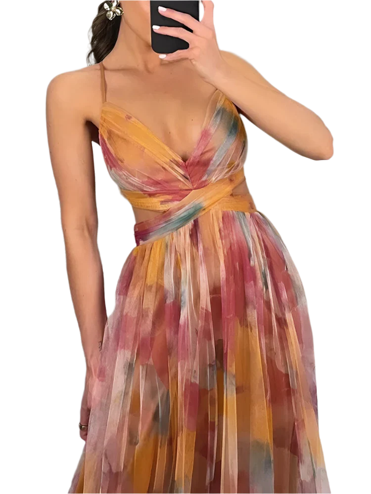 Stilla | Kvindernes Chiffon Korsæt Mode Designer Blomsterkjoler (lang)