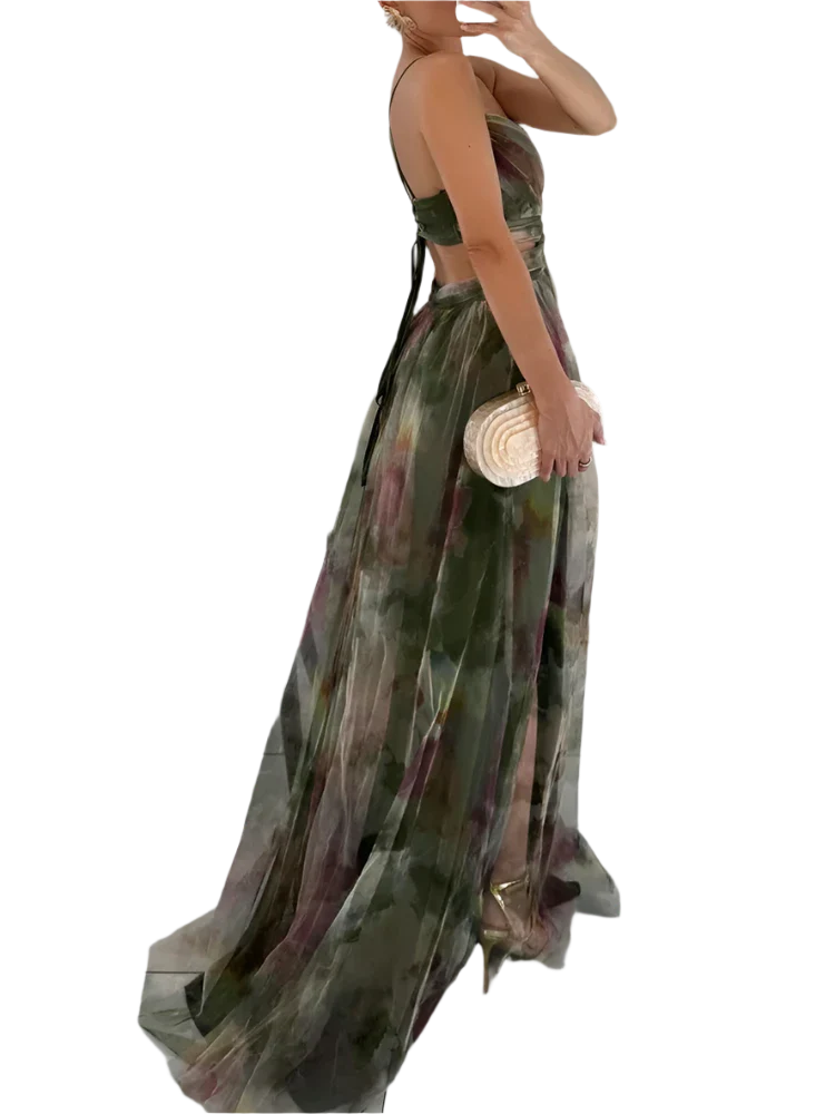 Stilla | Kvindernes Chiffon Korsæt Mode Designer Blomsterkjoler (lang)
