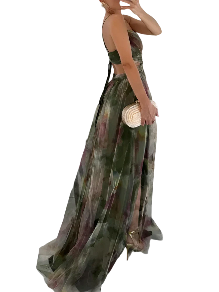 Stilla | Kvindernes Chiffon Korsæt Mode Designer Blomsterkjoler (lang)