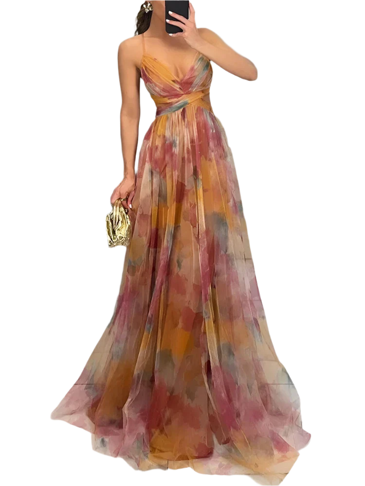 Stilla | Kvindernes Chiffon Korsæt Mode Designer Blomsterkjoler (lang)